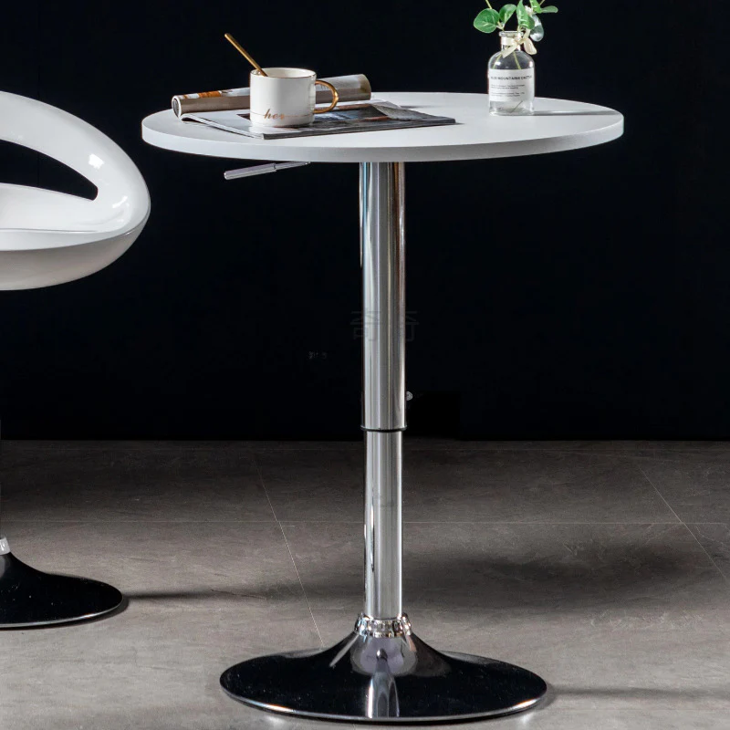 Century Designer Round Bar Table Height Adjustable with Gas Lift (White/Stainless Steel) - Image 16