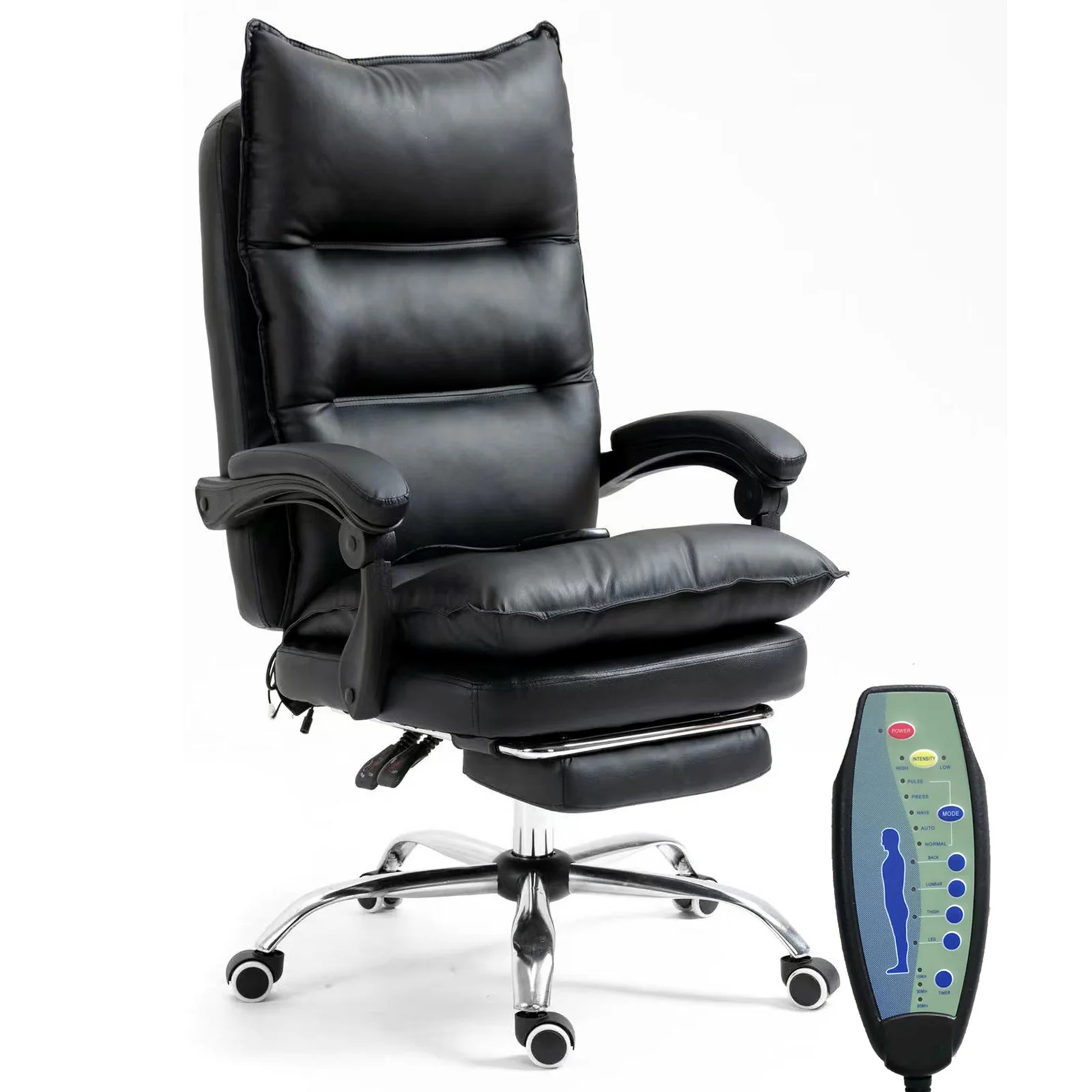 Chieftain Deluxe Plush Executive Reclining Office Chair with Foot Rest & Massager (Black) - Image 25