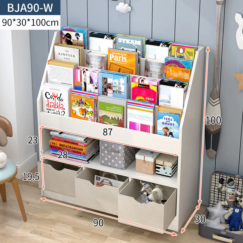 Clover Large Bookcase Storage Shelf Magazine Rack with Drawers - Image 3