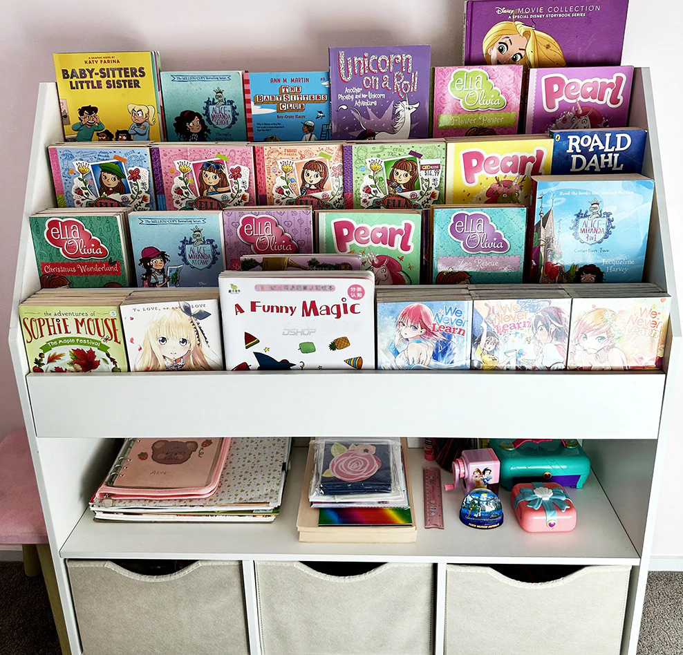 Clover Large Bookcase Storage Shelf Magazine Rack with Drawers - Image 6