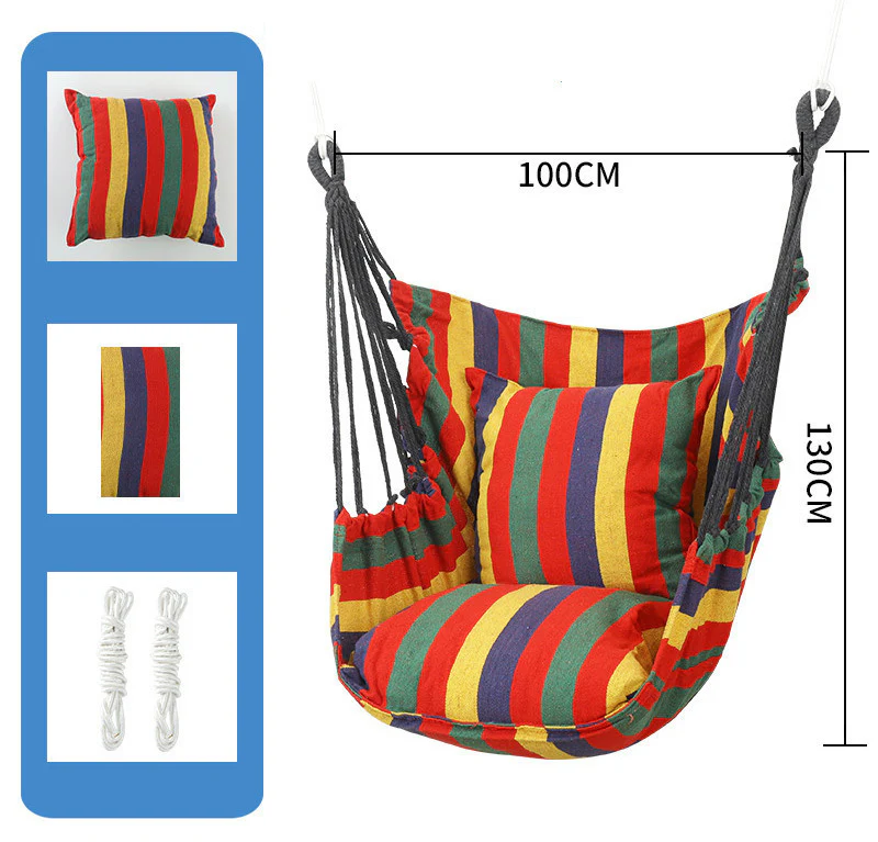 Comfortable Cotton Hammock Swing Chair with Padded Cushions (Red Stripes) - Image 5