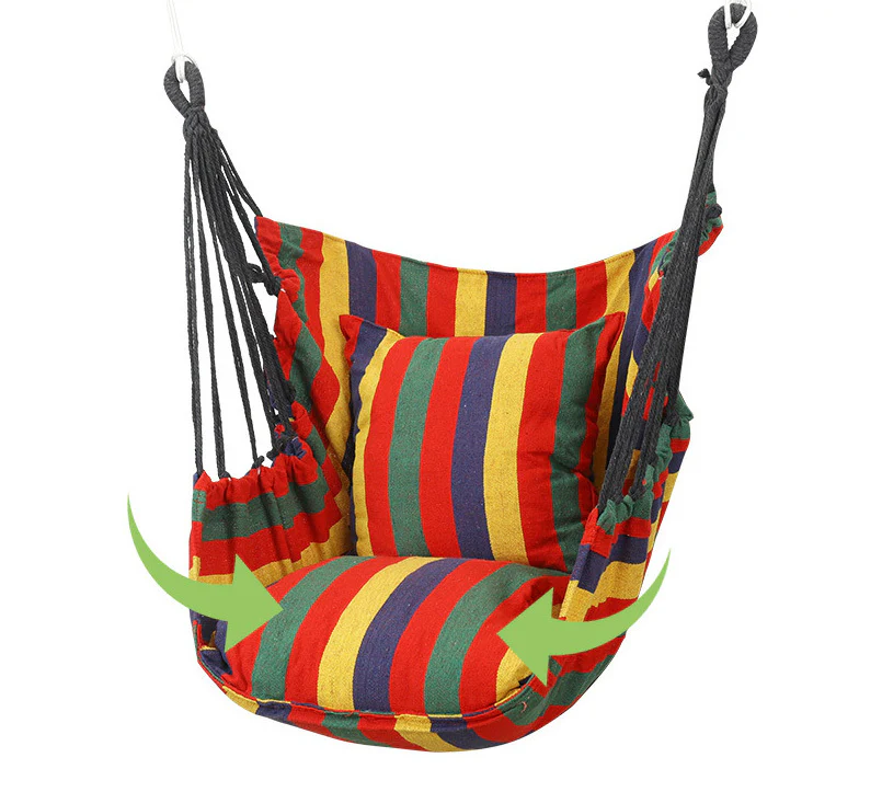 Comfortable Cotton Hammock Swing Chair with Padded Cushions (Red Stripes) - Image 7