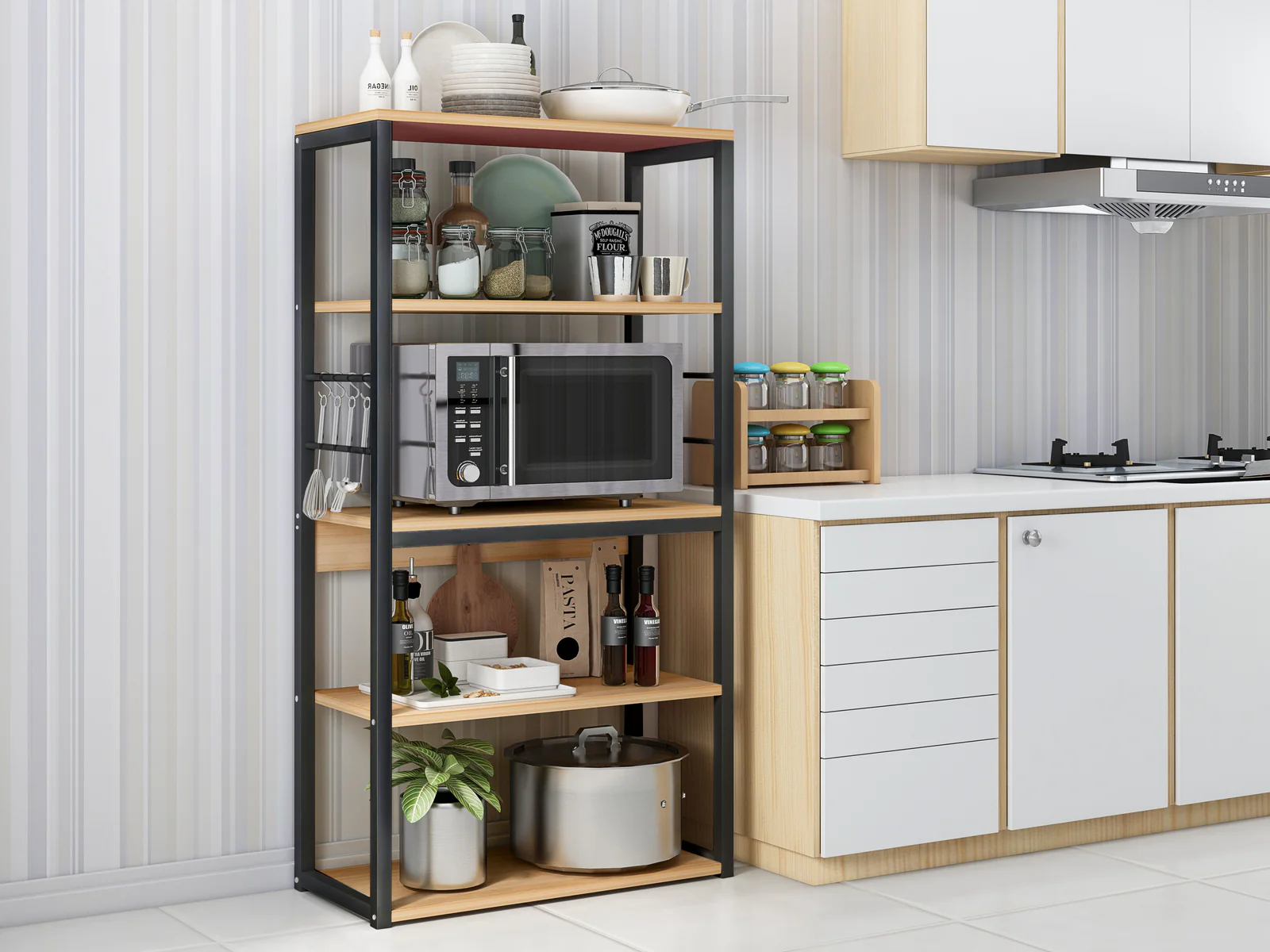 Continental Kitchen Organiser Rack Storage Shelf (Oak) - Image 2