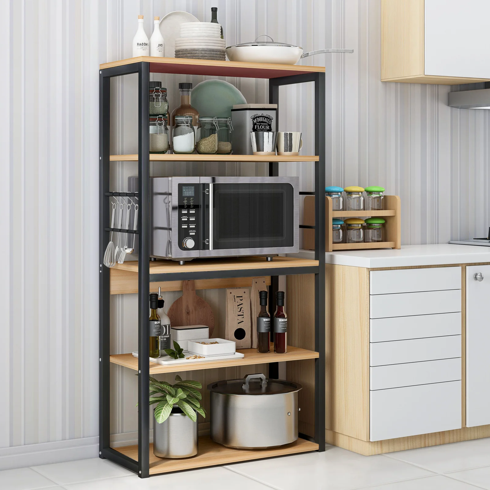 Continental Kitchen Organiser Rack Storage Shelf (Oak) - Image 6