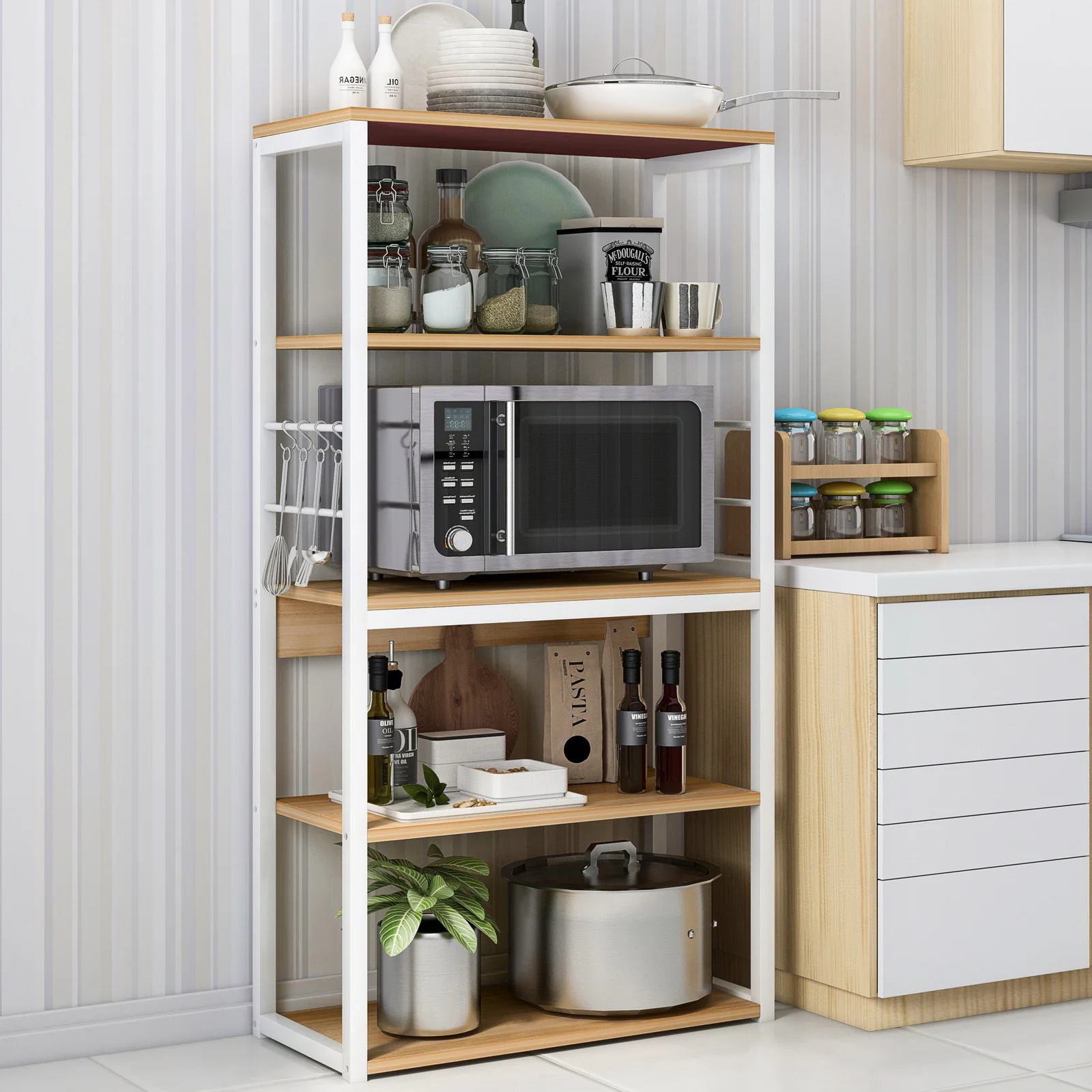 Continental Kitchen Organiser Rack Storage Shelf (Oak) - Image 5