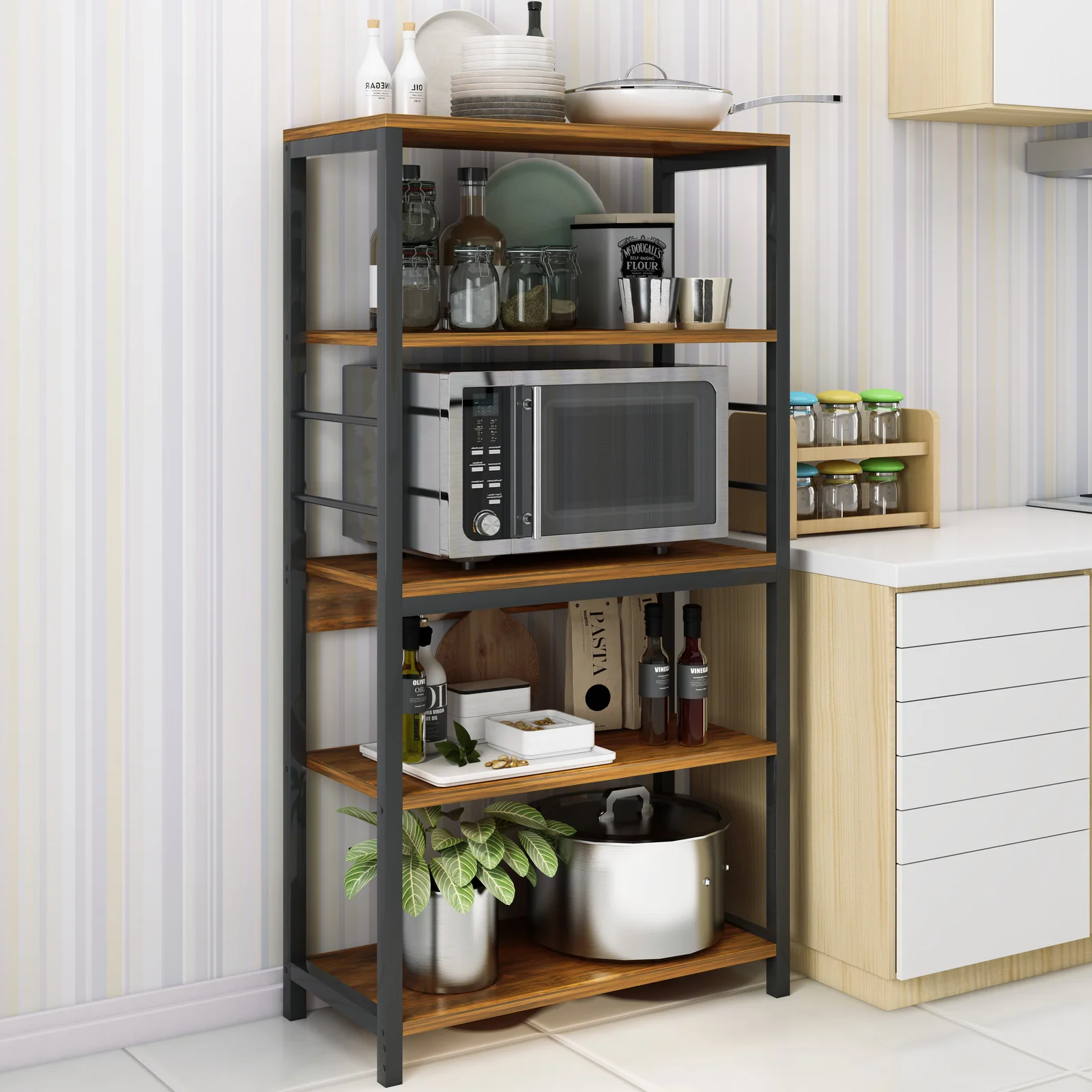 Continental Kitchen Organiser Rack Storage Shelf (Rustic Wood) - Image 6