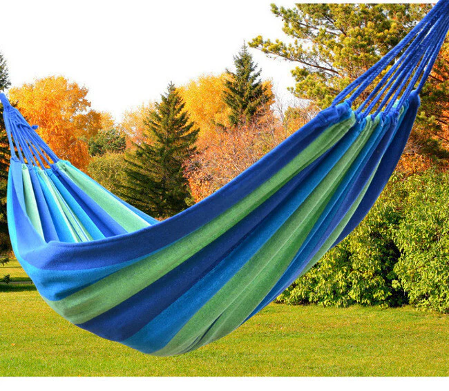 Cotton Hammock with Bag (Blue & Green Stripes) - Image 3
