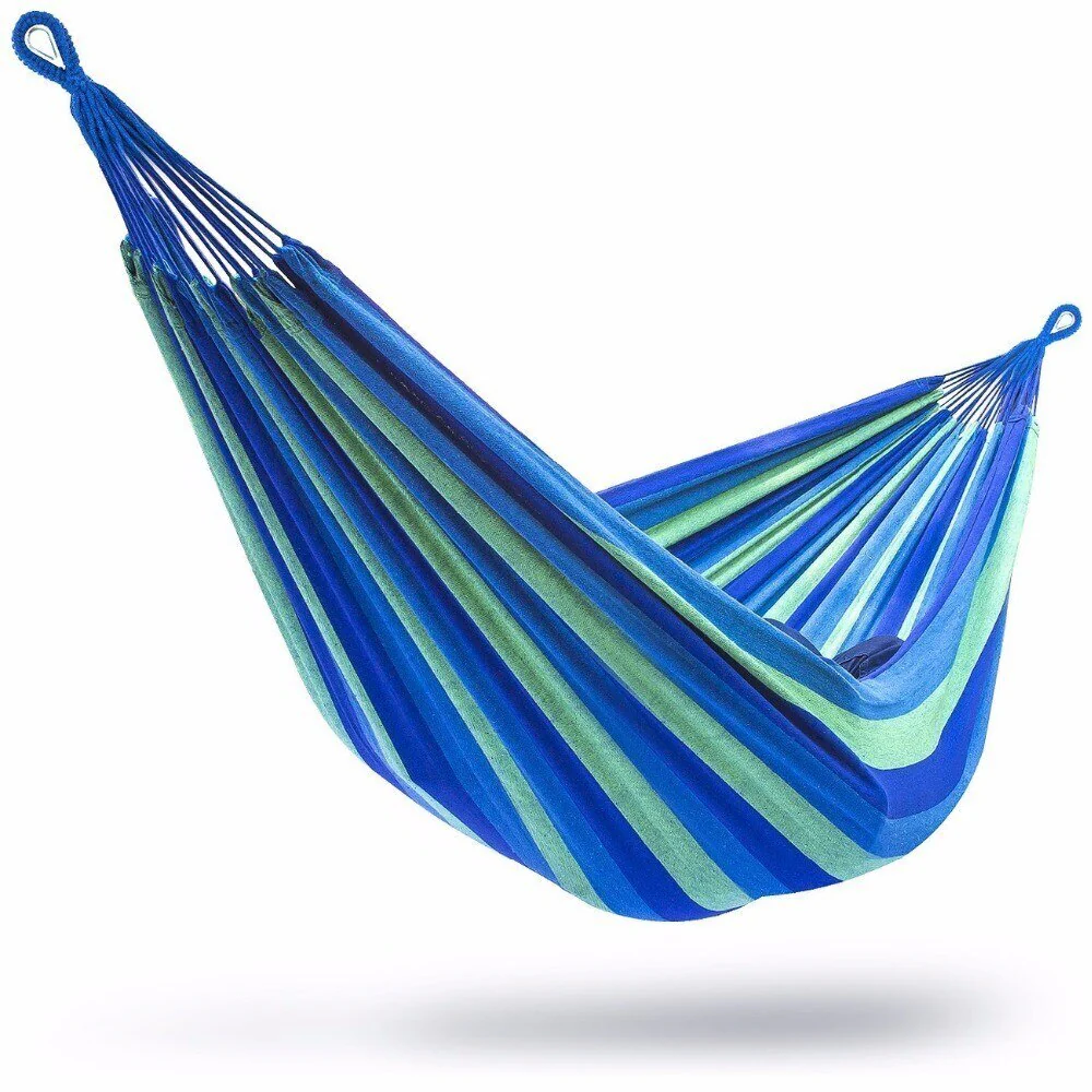 Cotton Hammock with Bag (Blue & Green Stripes) - Image 5