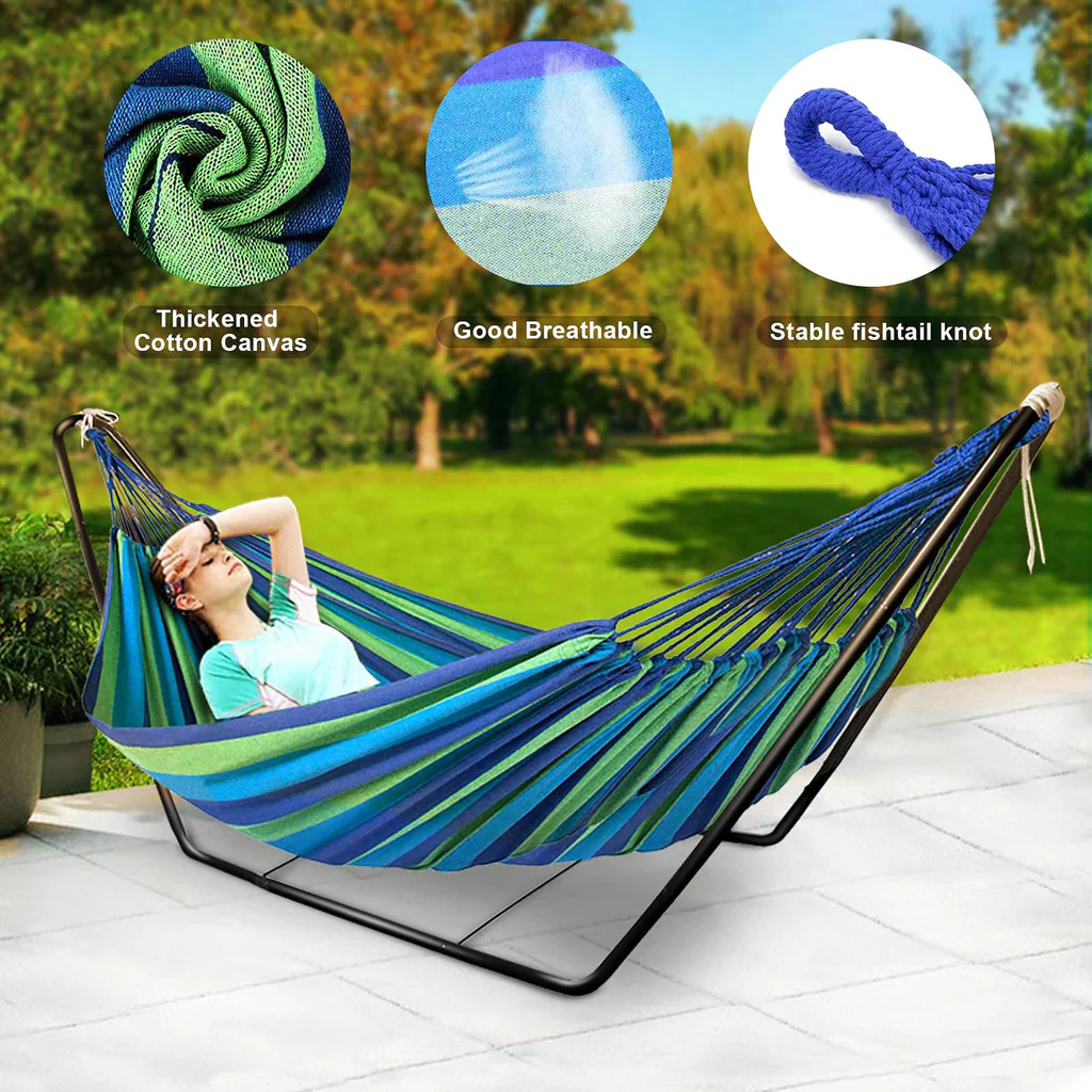 Cotton Hammock with Bag (Blue & Green Stripes) - Image 8
