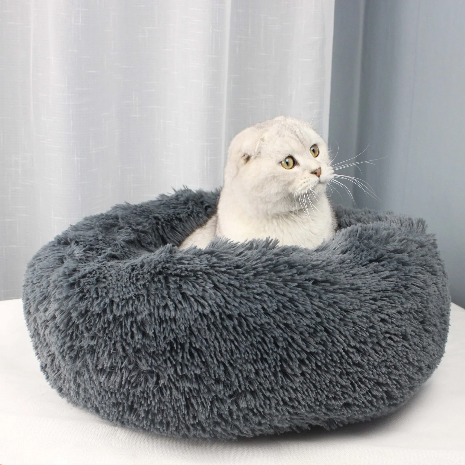 Cozy Plush Soft Fluffy Pet Bed Dog Cat Bed (Dark Grey, 40cm) - Image 7