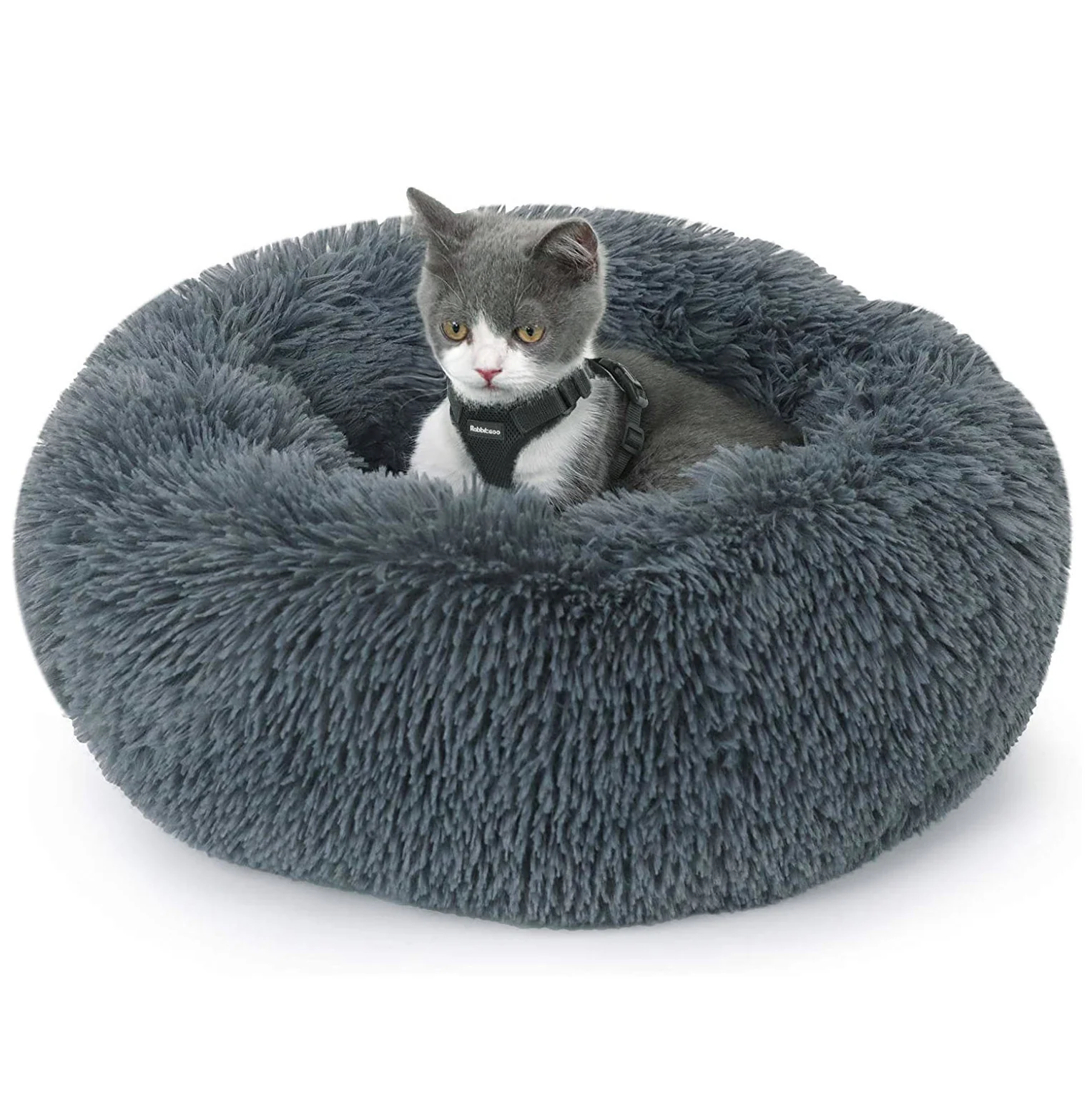 Cozy Plush Soft Fluffy Pet Bed Dog Cat Bed (Dark Grey, 60cm) - Image 10