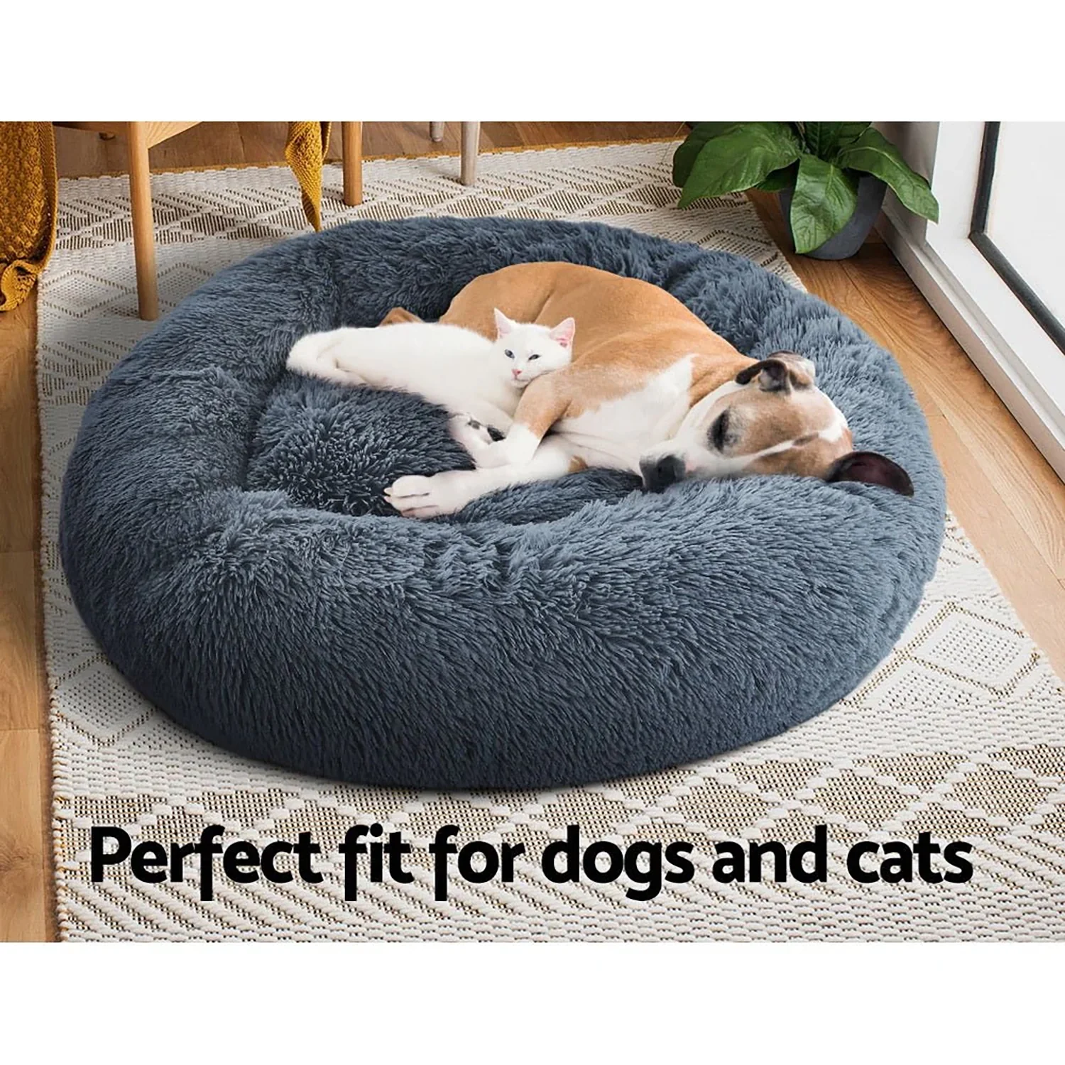 Cozy Plush Soft Fluffy Pet Bed Dog Cat Bed (Dark Grey, 70cm) - Image 3