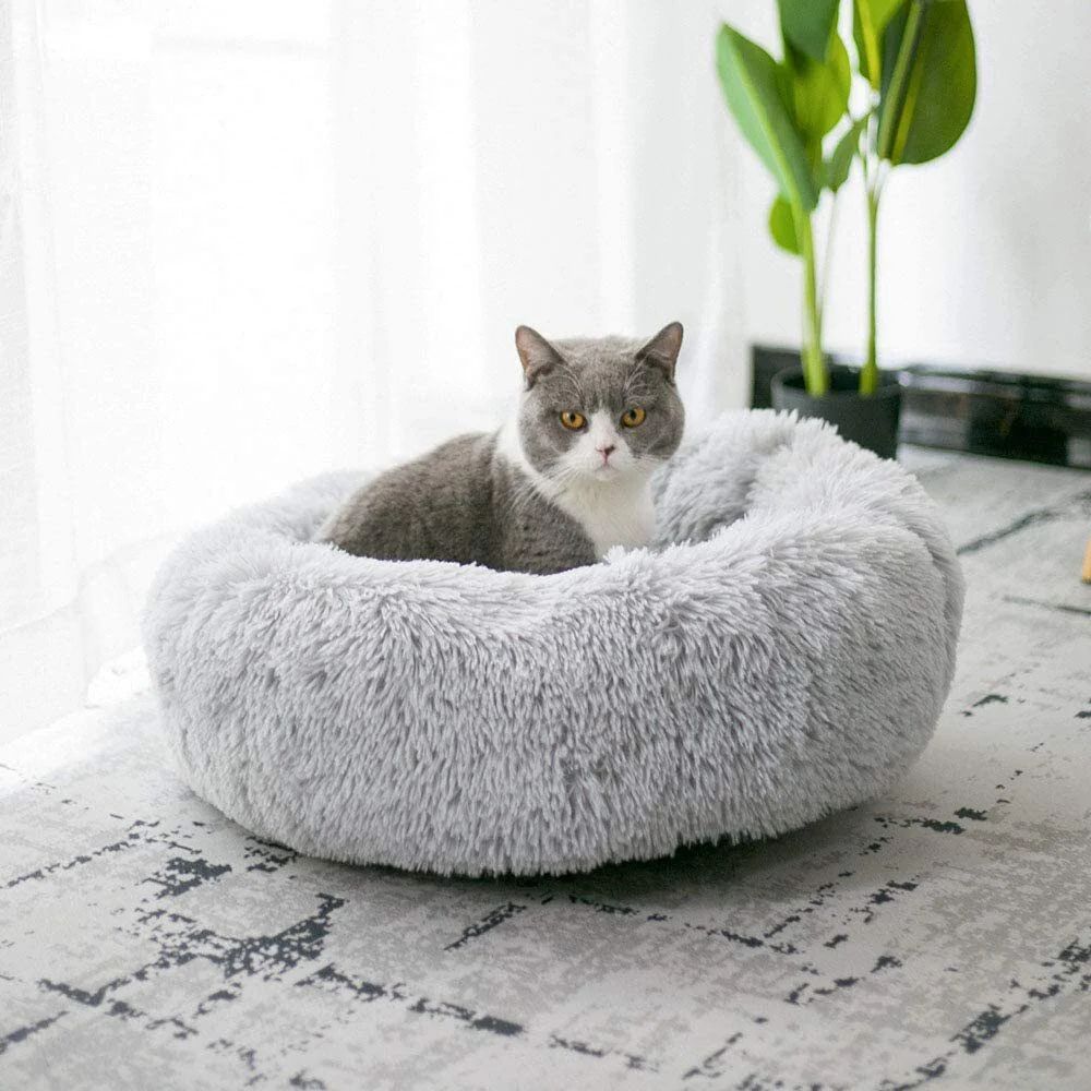 Cozy Plush Soft Fluffy Pet Bed Dog Cat Bed (Light Grey, 40cm) - Image 2
