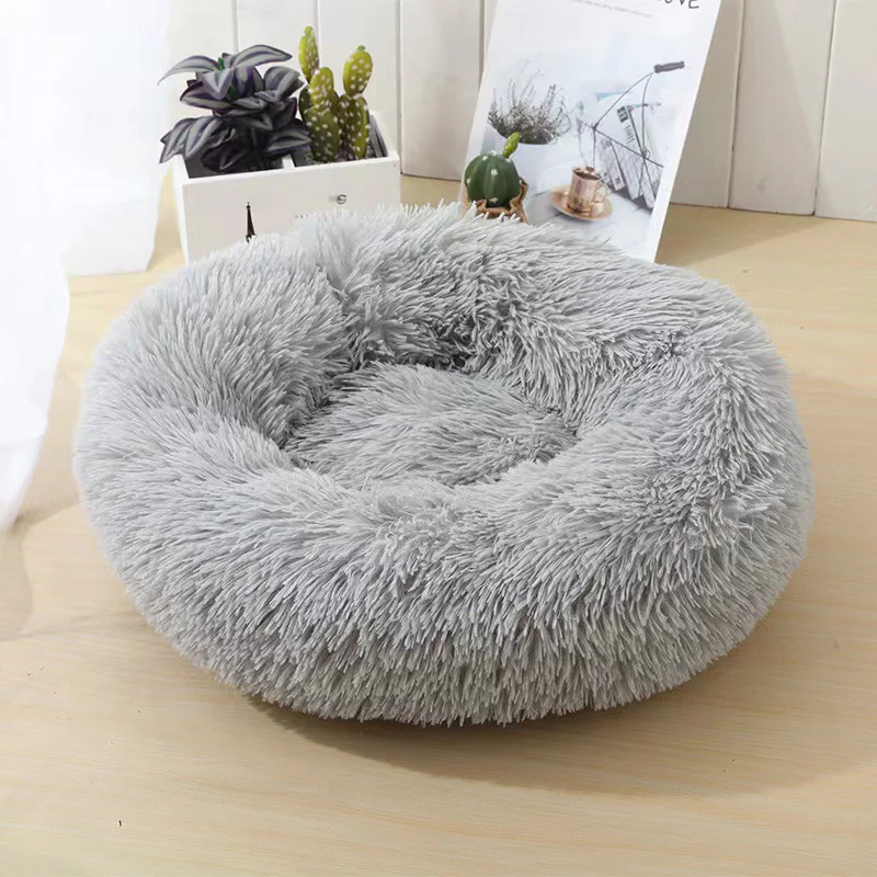 Cozy Plush Soft Fluffy Pet Bed Dog Cat Bed (Light Grey, 60cm) - Image 8