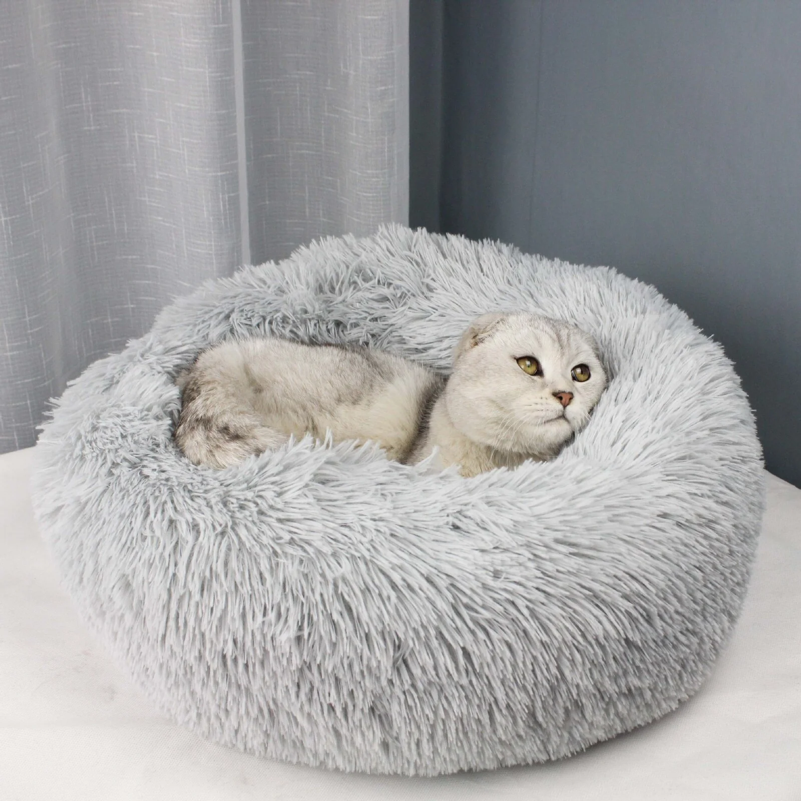 Cozy Plush Soft Fluffy Pet Bed Dog Cat Bed (Light Grey, 70cm) - Image 11