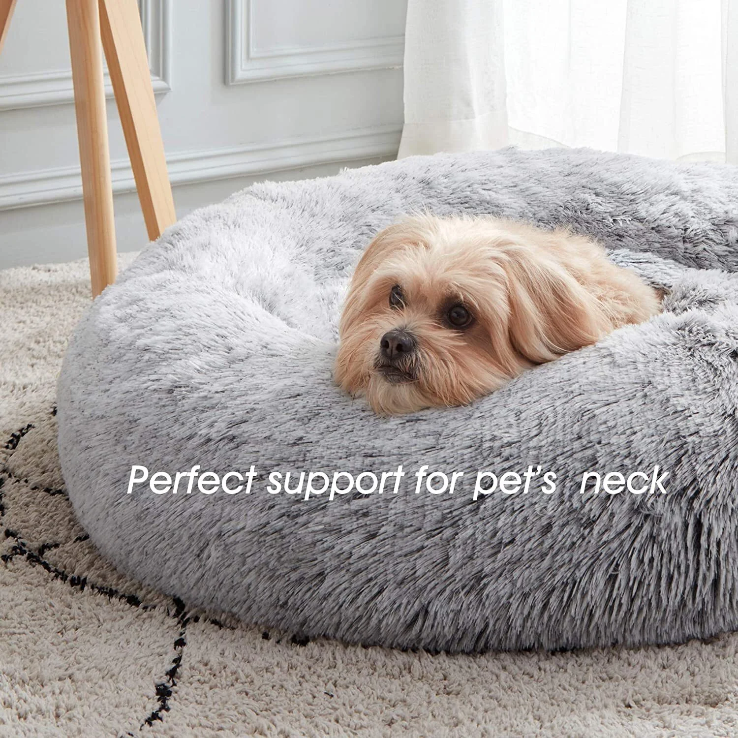 Cozy Plush Soft Fluffy Pet Bed Dog Cat Bed (Light Grey, 70cm) - Image 3