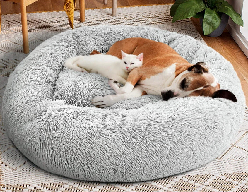 Cozy Plush Soft Fluffy Pet Bed Dog Cat Bed (Light Grey, 70cm) - Image 6