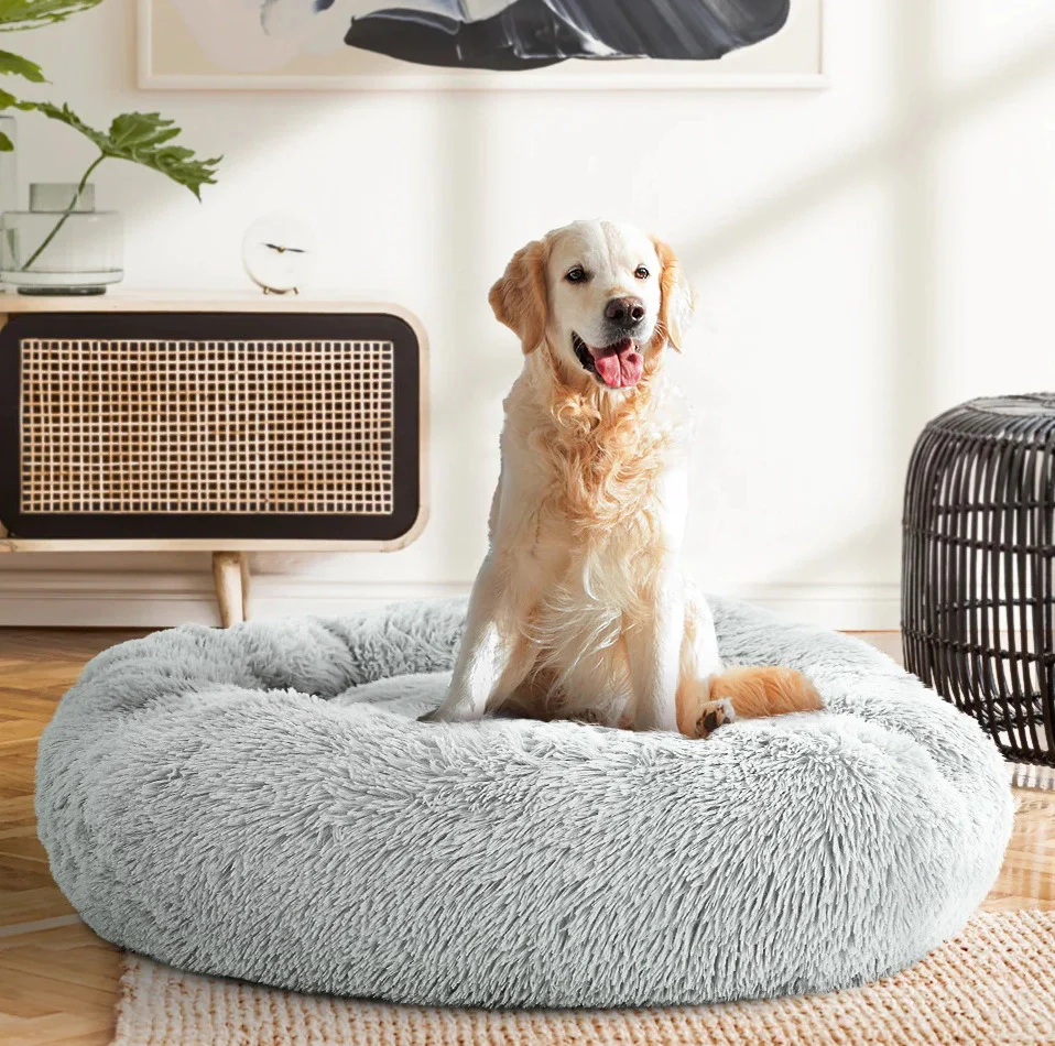 Cozy Plush Soft Fluffy Pet Bed Dog Cat Bed (Light Grey, 70cm) - Image 7