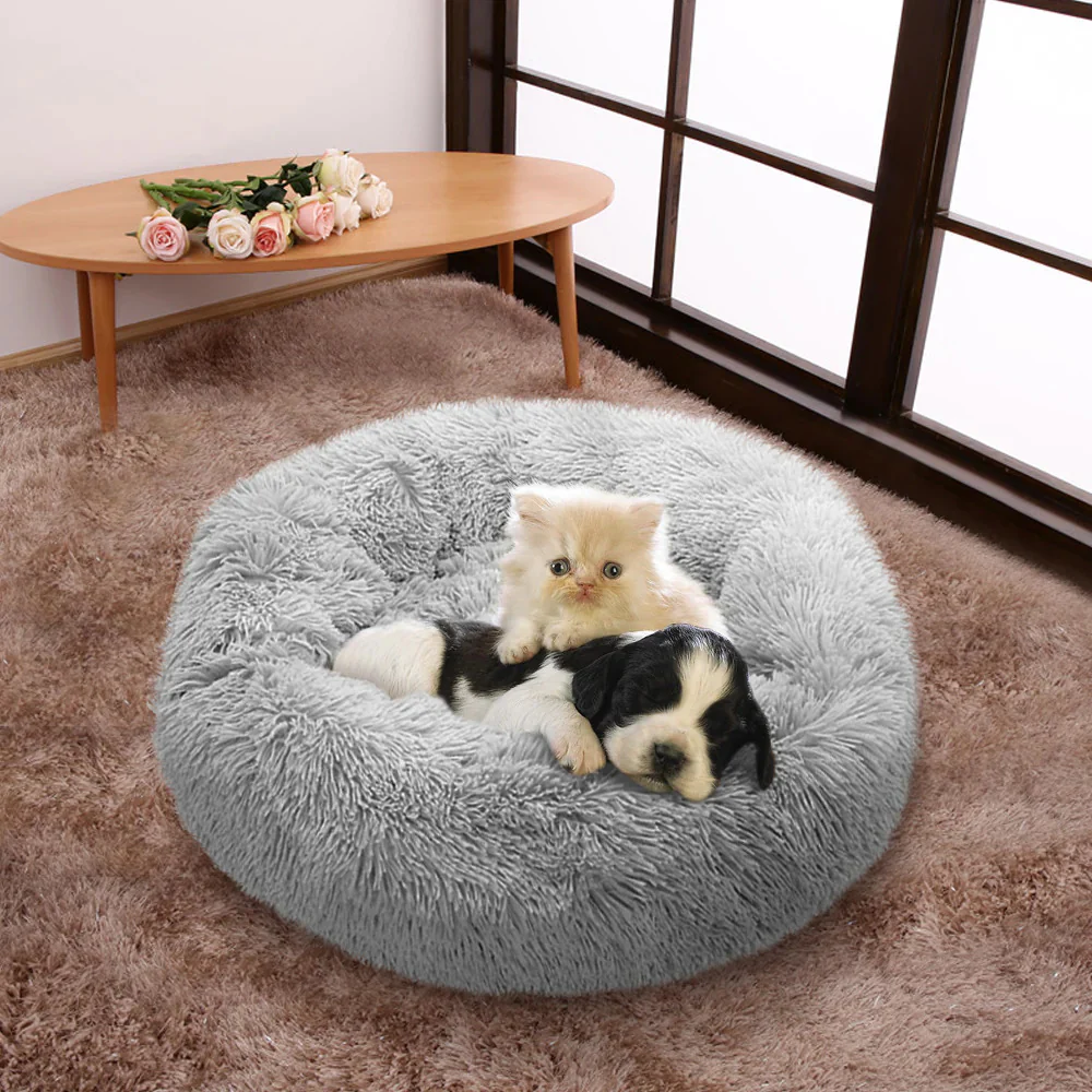 Cozy Plush Soft Fluffy Pet Bed Dog Cat Bed (Light Grey, 70cm) - Image 9