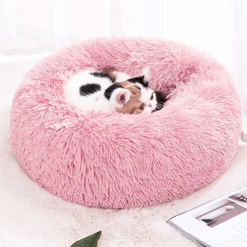 Cozy Plush Soft Fluffy Pet Bed Dog Cat Bed (Pink, 40cm) - Image 2