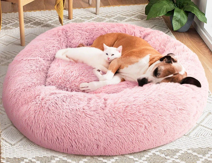 Cozy Plush Soft Fluffy Pet Bed Dog Cat Bed (Pink, 70cm) - Image 3