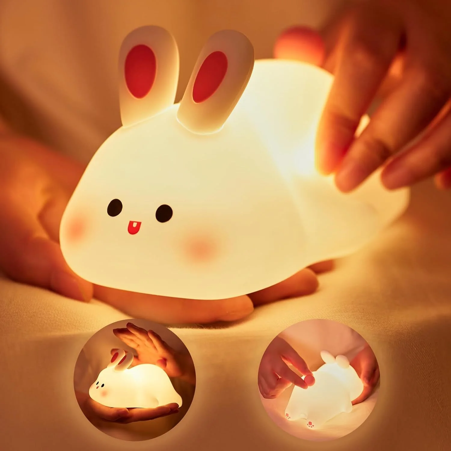 Cute Bunny Silicone LED Touch Sensor Dimmable Portable USB Rechargeable Lamp Night Light - Image 14