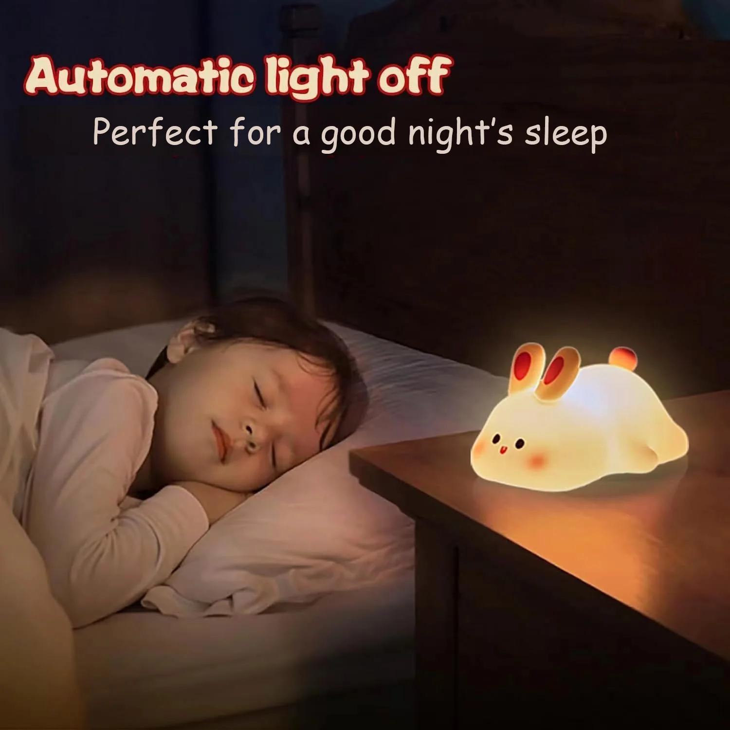Cute Bunny Silicone LED Touch Sensor Dimmable Portable USB Rechargeable Lamp Night Light - Image 3
