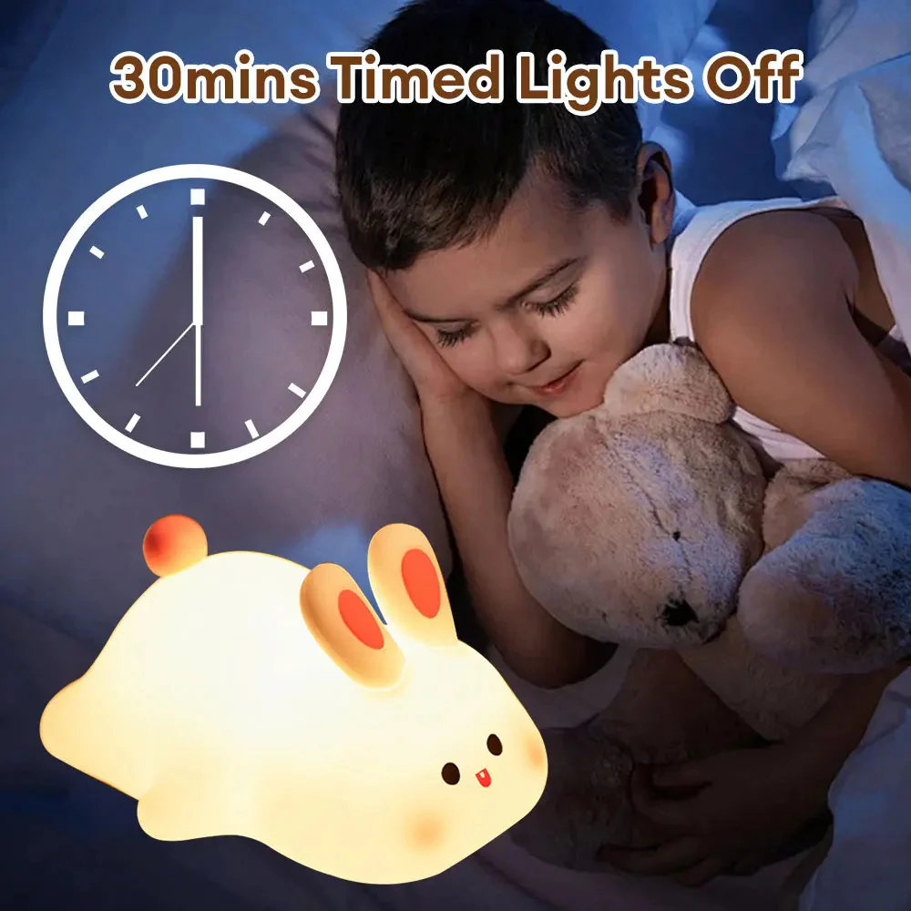 Cute Bunny Silicone LED Touch Sensor Dimmable Portable USB Rechargeable Lamp Night Light - Image 5