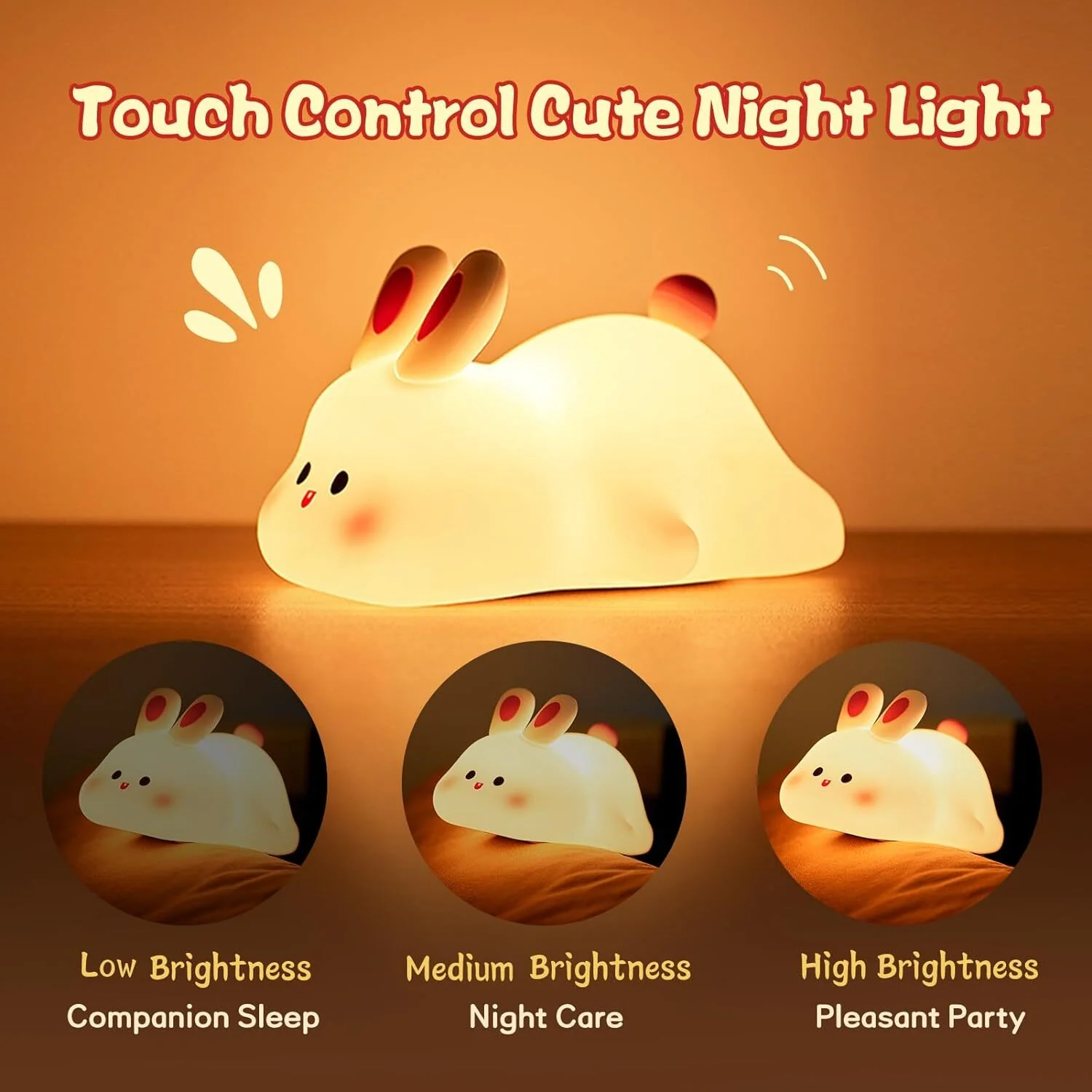 Cute Bunny Silicone LED Touch Sensor Dimmable Portable USB Rechargeable Lamp Night Light - Image 7