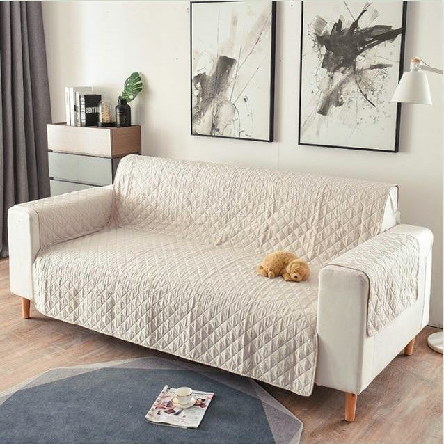 Deluxe 2-Seater Sofa Slipcover Quilted Couch Cover Water Resistant Furniture Protector (Cream) - Image 6