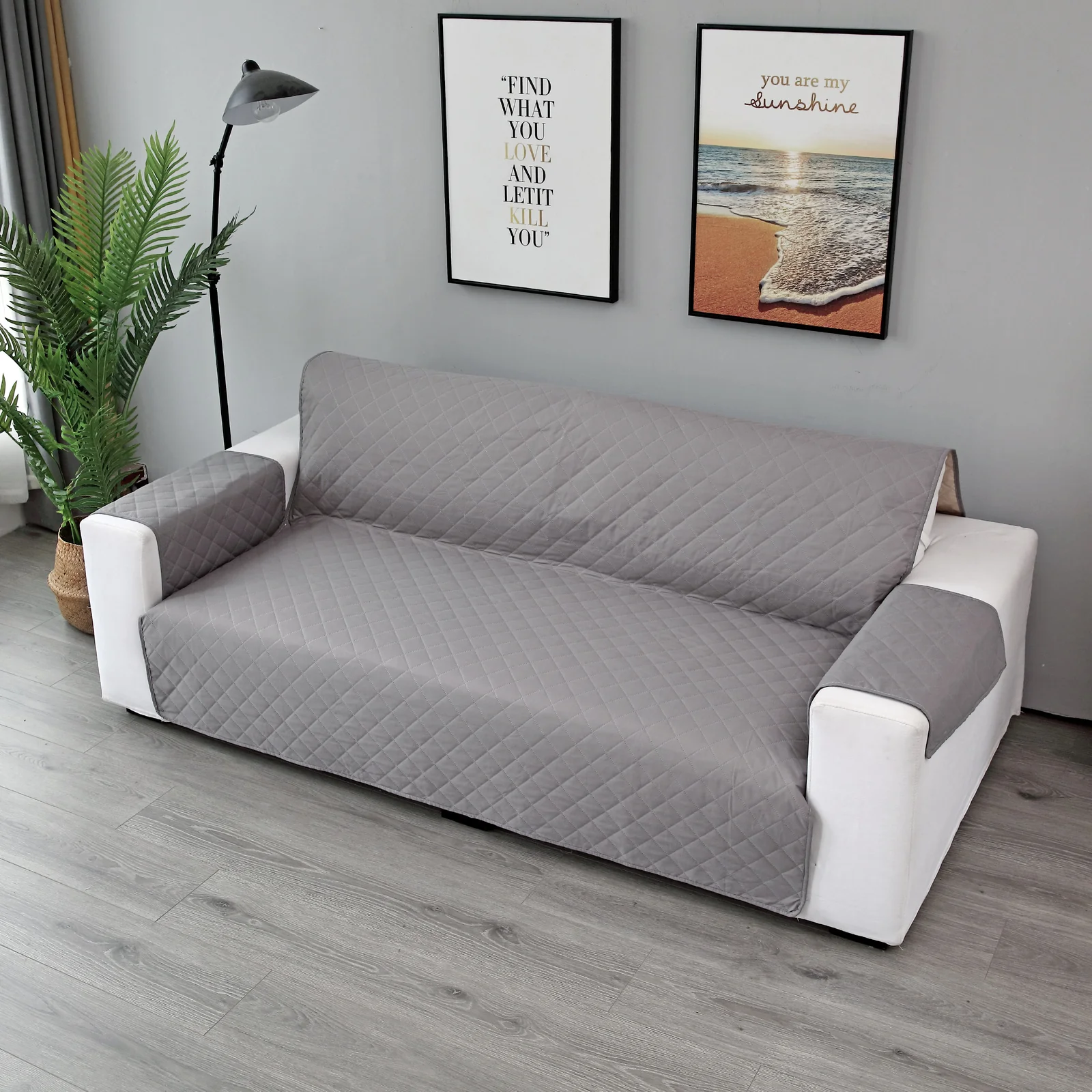 Deluxe 2-Seater Sofa Slipcover Quilted Couch Cover Water Resistant Furniture Protector (Grey) - Image 12