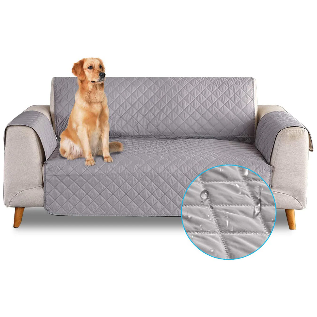 Deluxe 2-Seater Sofa Slipcover Quilted Couch Cover Water Resistant Furniture Protector (Grey) - Image 2