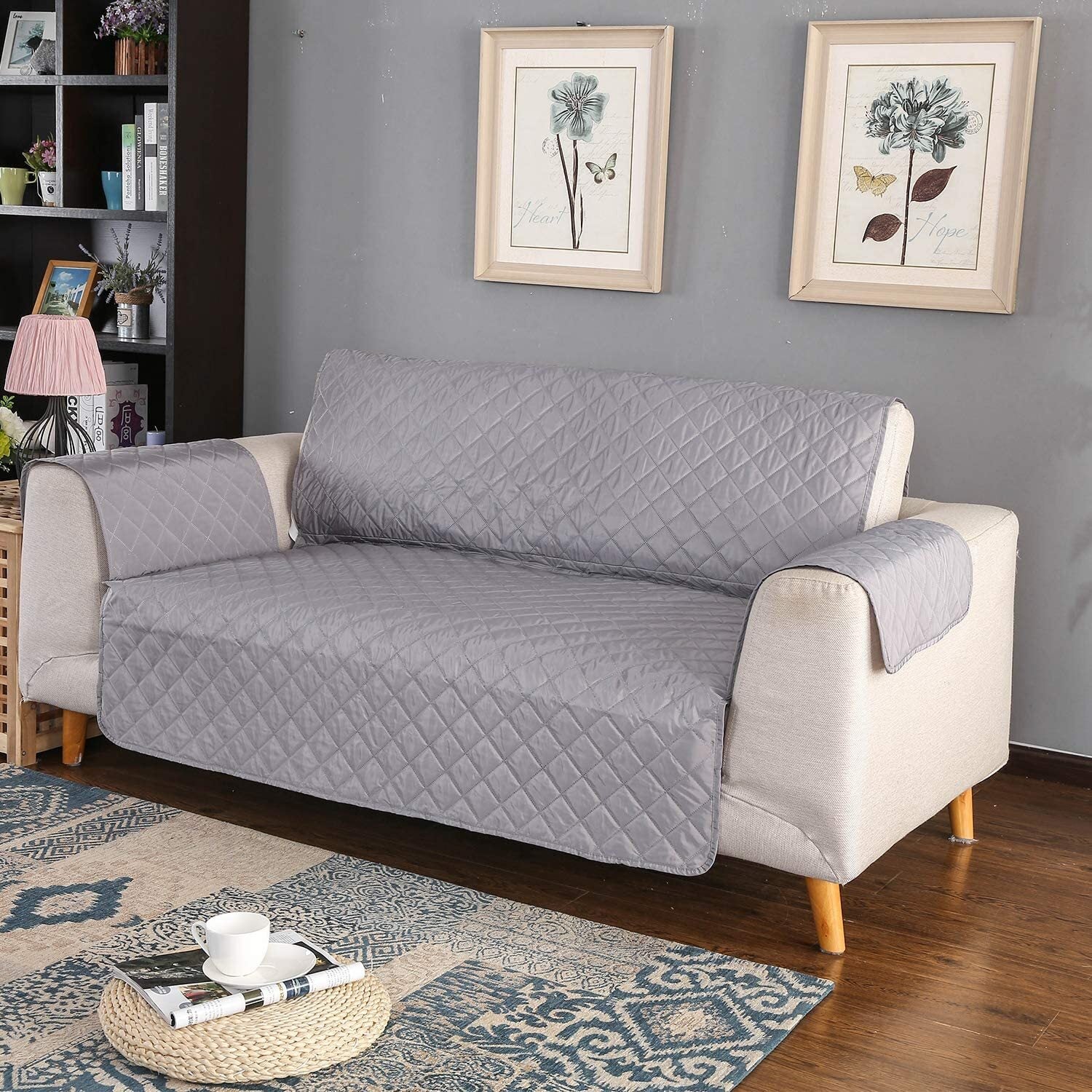 Deluxe 2-Seater Sofa Slipcover Quilted Couch Cover Water Resistant Furniture Protector (Grey) - Image 3