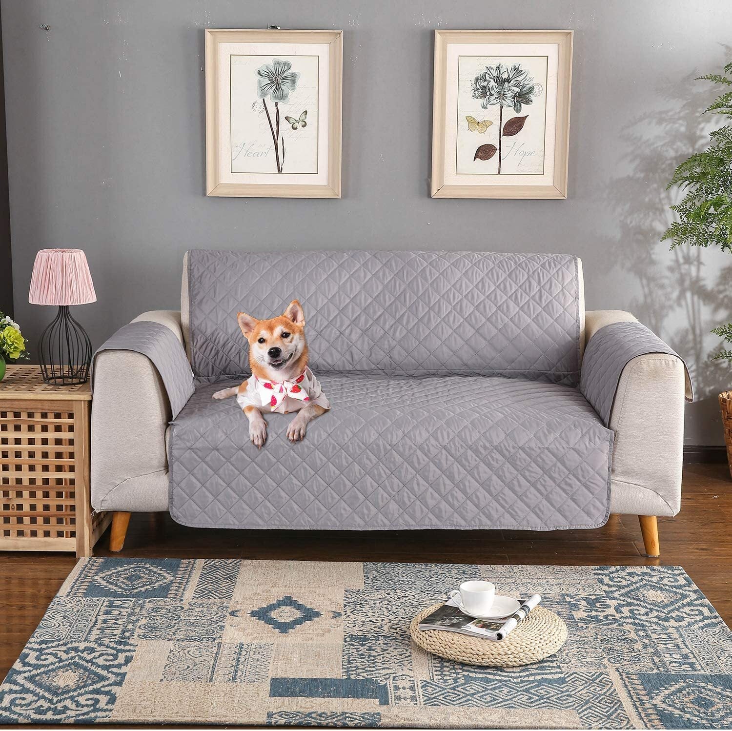 Deluxe 2-Seater Sofa Slipcover Quilted Couch Cover Water Resistant Furniture Protector (Grey) - Image 4