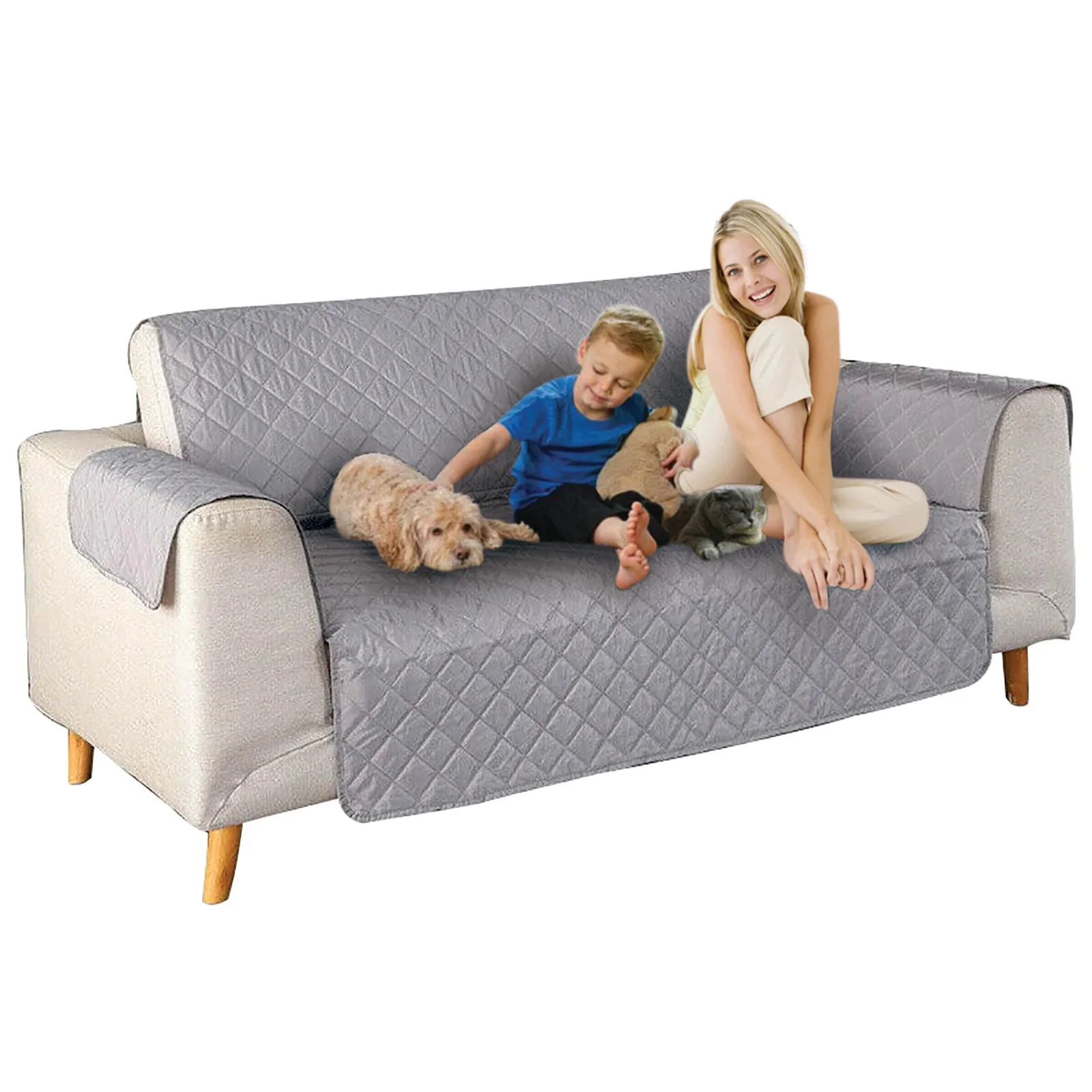 Deluxe 3-Seater Sofa Slipcover Quilted Couch Cover Water Resistant Furniture Protector (Grey) - Image 13