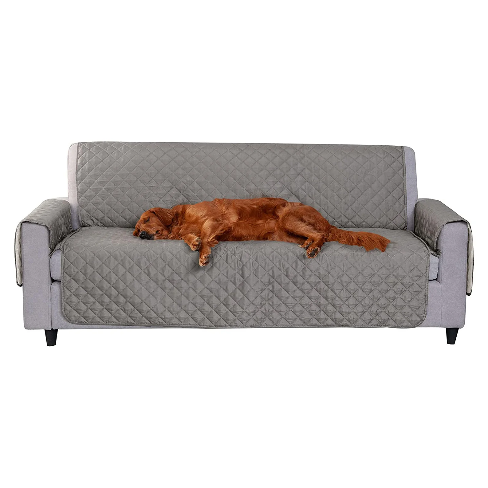 Deluxe 3-Seater Sofa Slipcover Quilted Couch Cover Water Resistant Furniture Protector (Grey) - Image 3