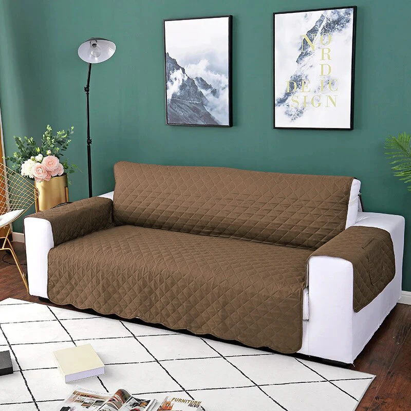 Deluxe 3-Seater Sofa Slipcover Quilted Couch Cover Water Resistant Furniture Protector (Umber) - Image 3