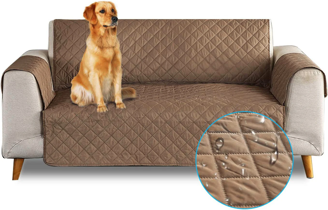 Deluxe 3-Seater Sofa Slipcover Quilted Couch Cover Water Resistant Furniture Protector (Umber) - Image 4