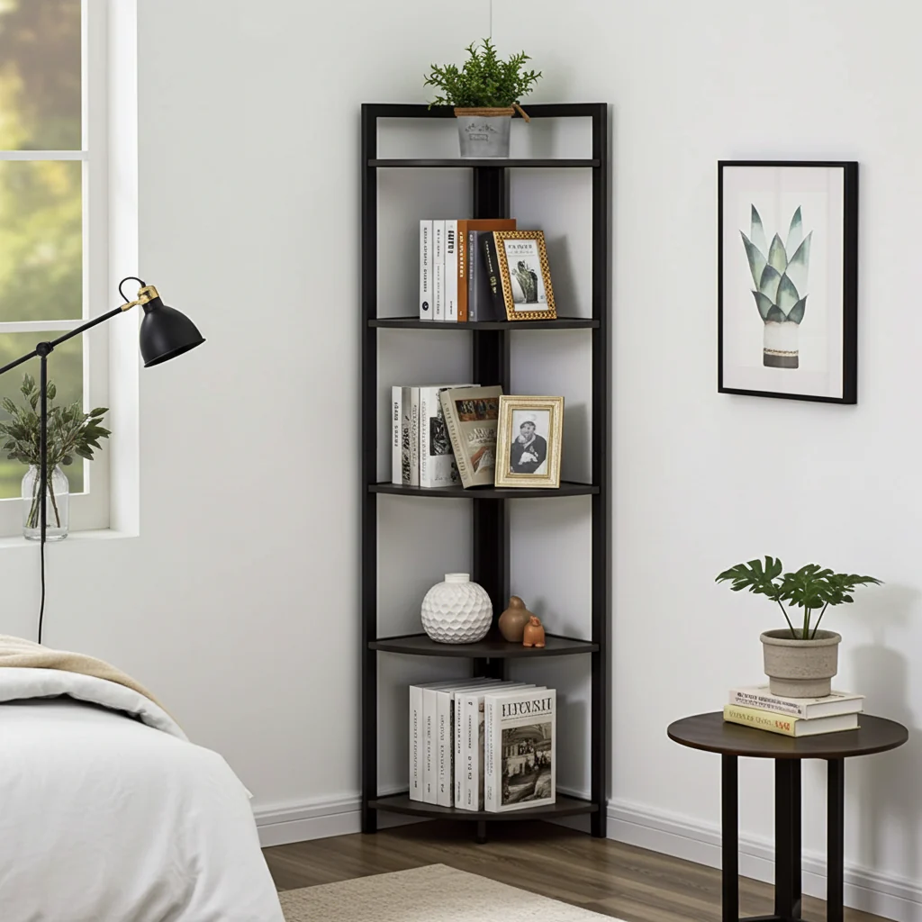 Optima 5 Tier Wood & Steel Corner Shelf Organizer Unit (Black) - Image 11