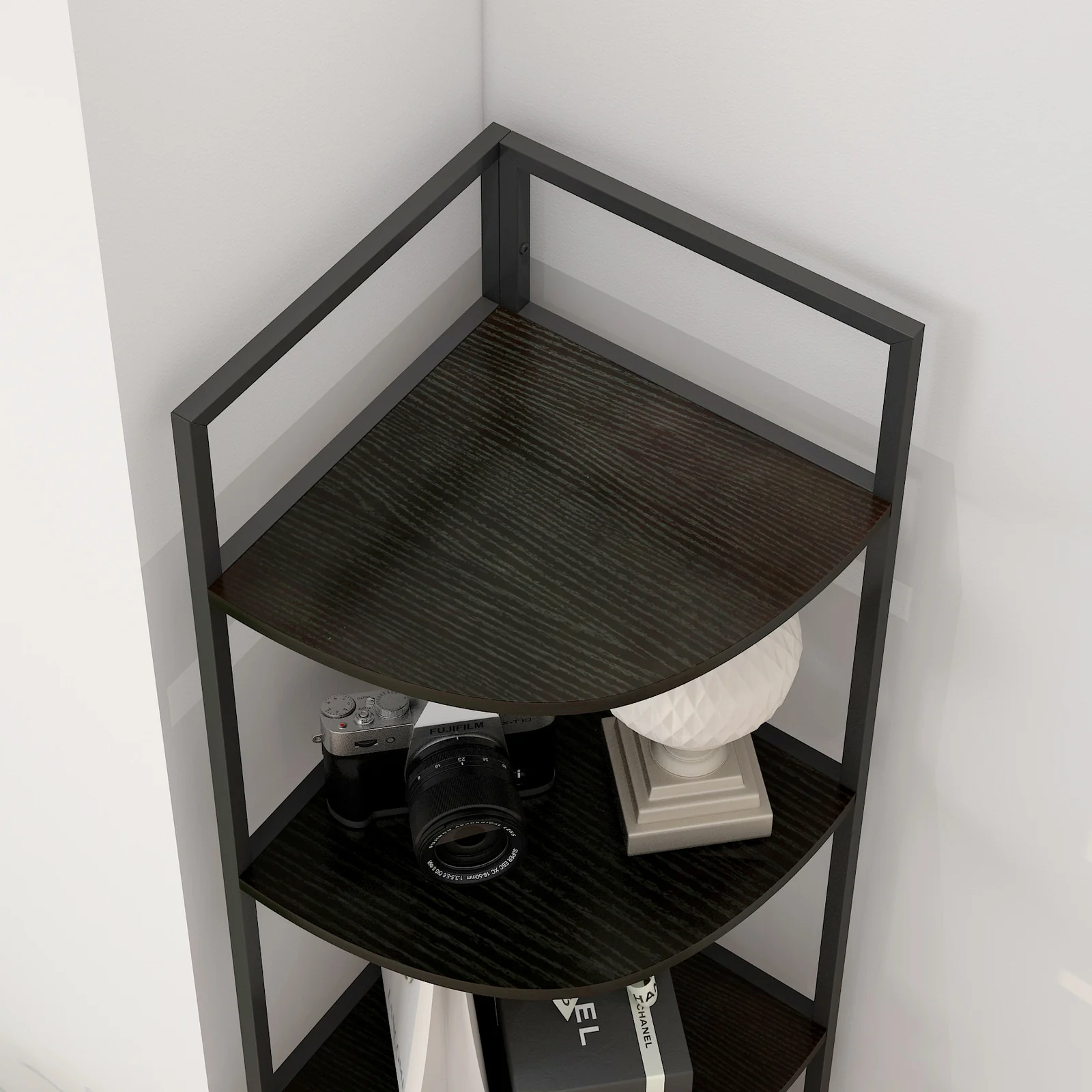 Optima 5 Tier Wood & Steel Corner Shelf Organizer Unit (Black) - Image 13