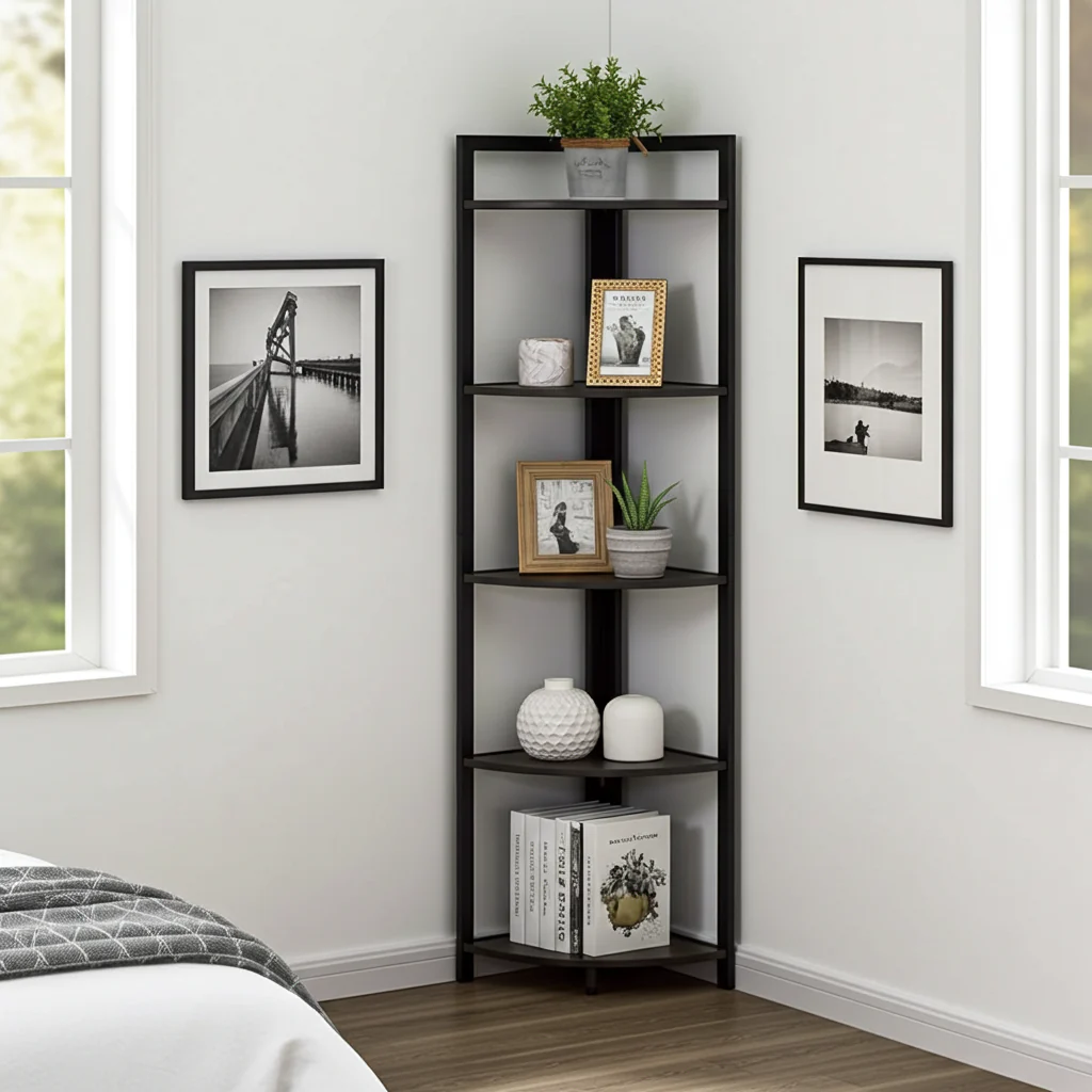 Optima 5 Tier Wood & Steel Corner Shelf Organizer Unit (Black) - Image 5