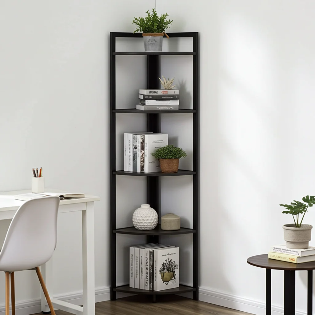 Optima 5 Tier Wood & Steel Corner Shelf Organizer Unit (Black) - Image 6