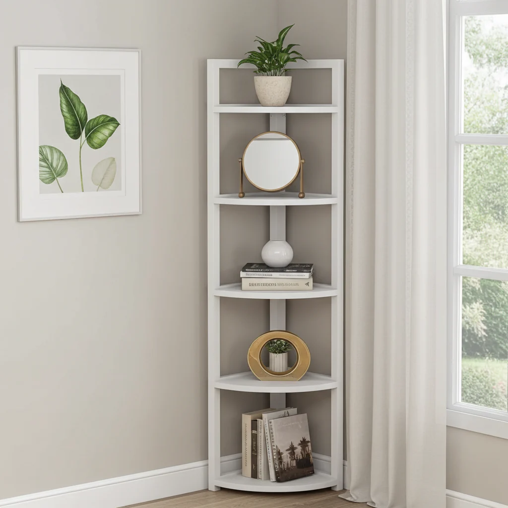 Optima 5 Tier Wood & Steel Corner Shelf Organizer Unit (White) - Image 13