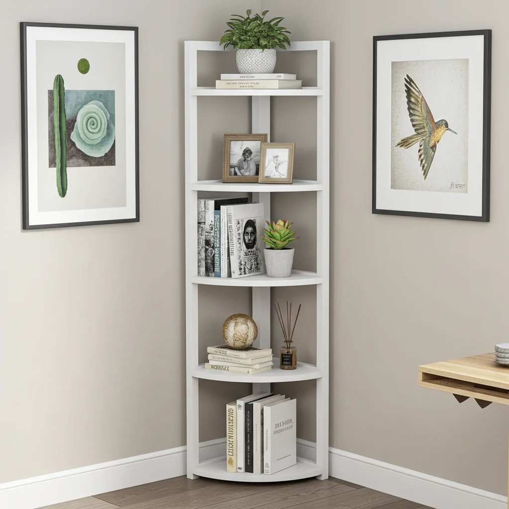 Optima 5 Tier Wood & Steel Corner Shelf Organizer Unit (White) - Image 16