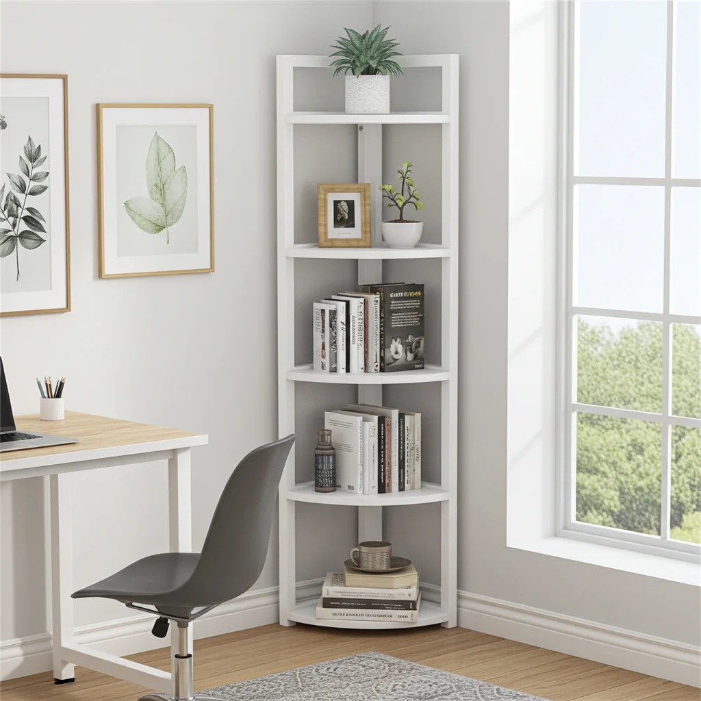 Optima 5 Tier Wood & Steel Corner Shelf Organizer Unit (White) - Image 17