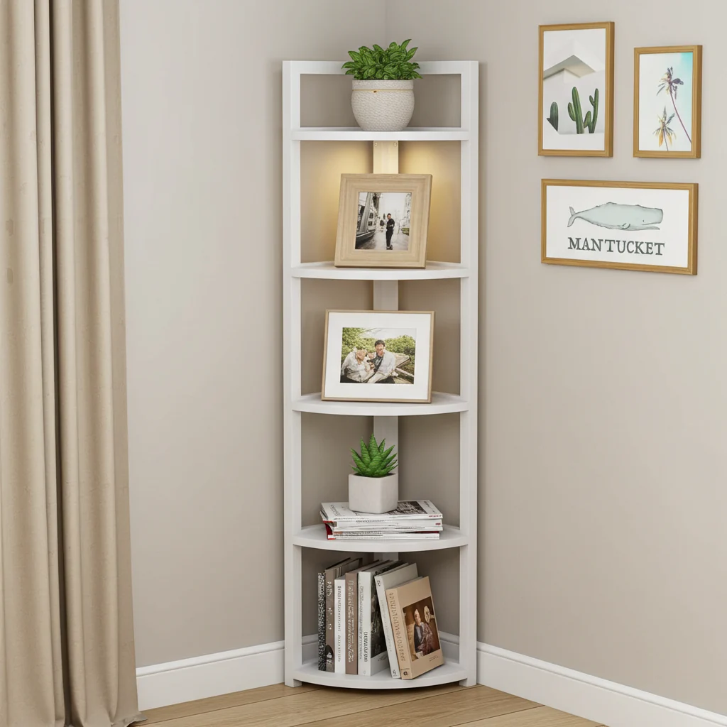 Optima 5 Tier Wood & Steel Corner Shelf Organizer Unit (White) - Image 23