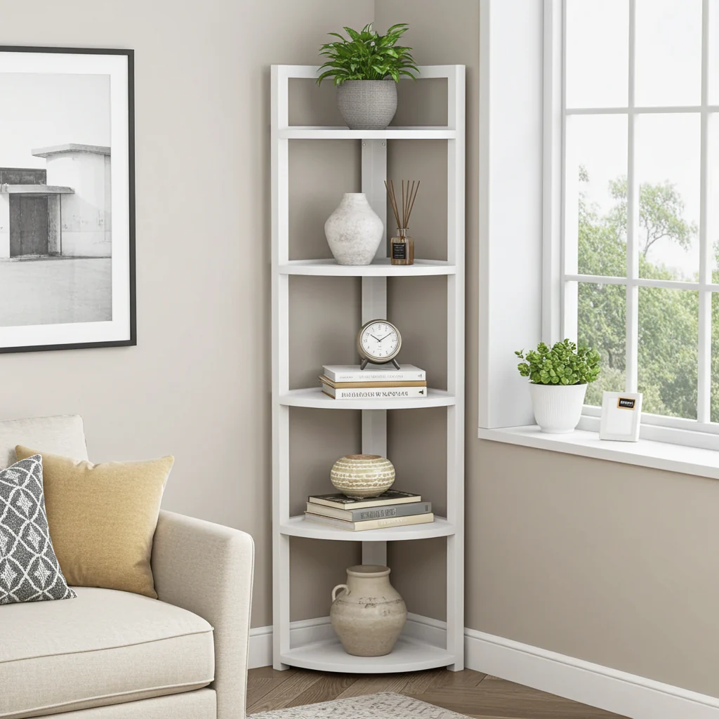 Optima 5 Tier Wood & Steel Corner Shelf Organizer Unit (White) - Image 7