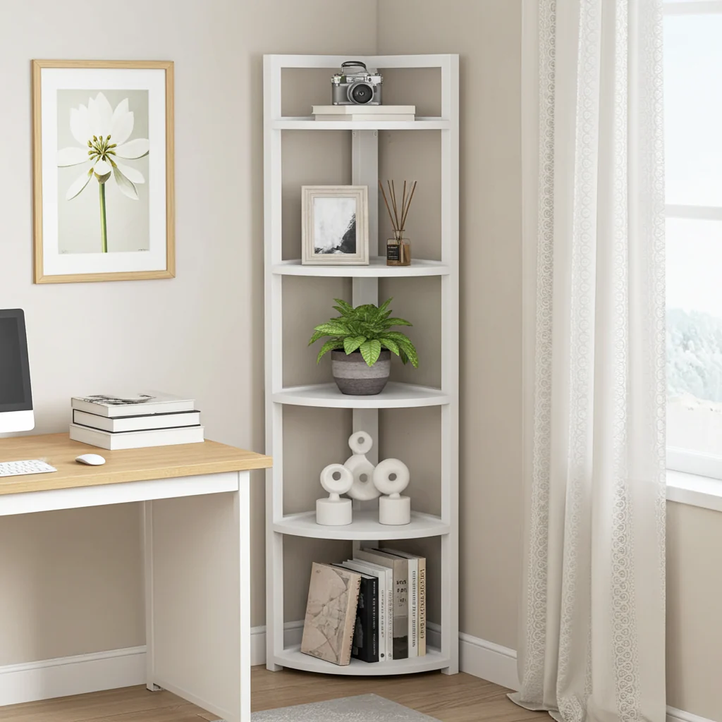 Optima 5 Tier Wood & Steel Corner Shelf Organizer Unit (White) - Image 8