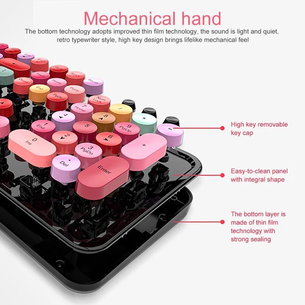 Deluxe Colourful Wireless Mechanical Keyboard and Mouse Combo Set (Green Mixed) - Image 11