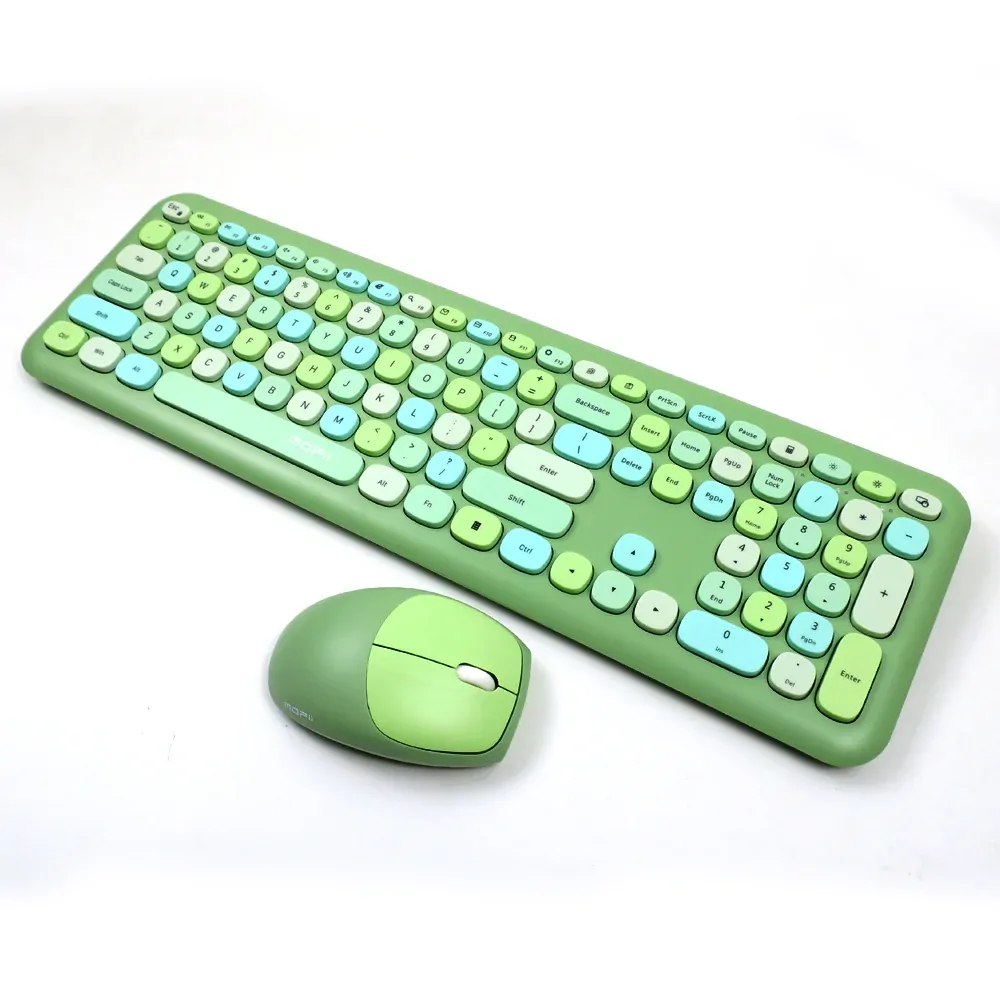 Deluxe Colourful Wireless Mechanical Keyboard and Mouse Combo Set (Green Mixed) - Image 18